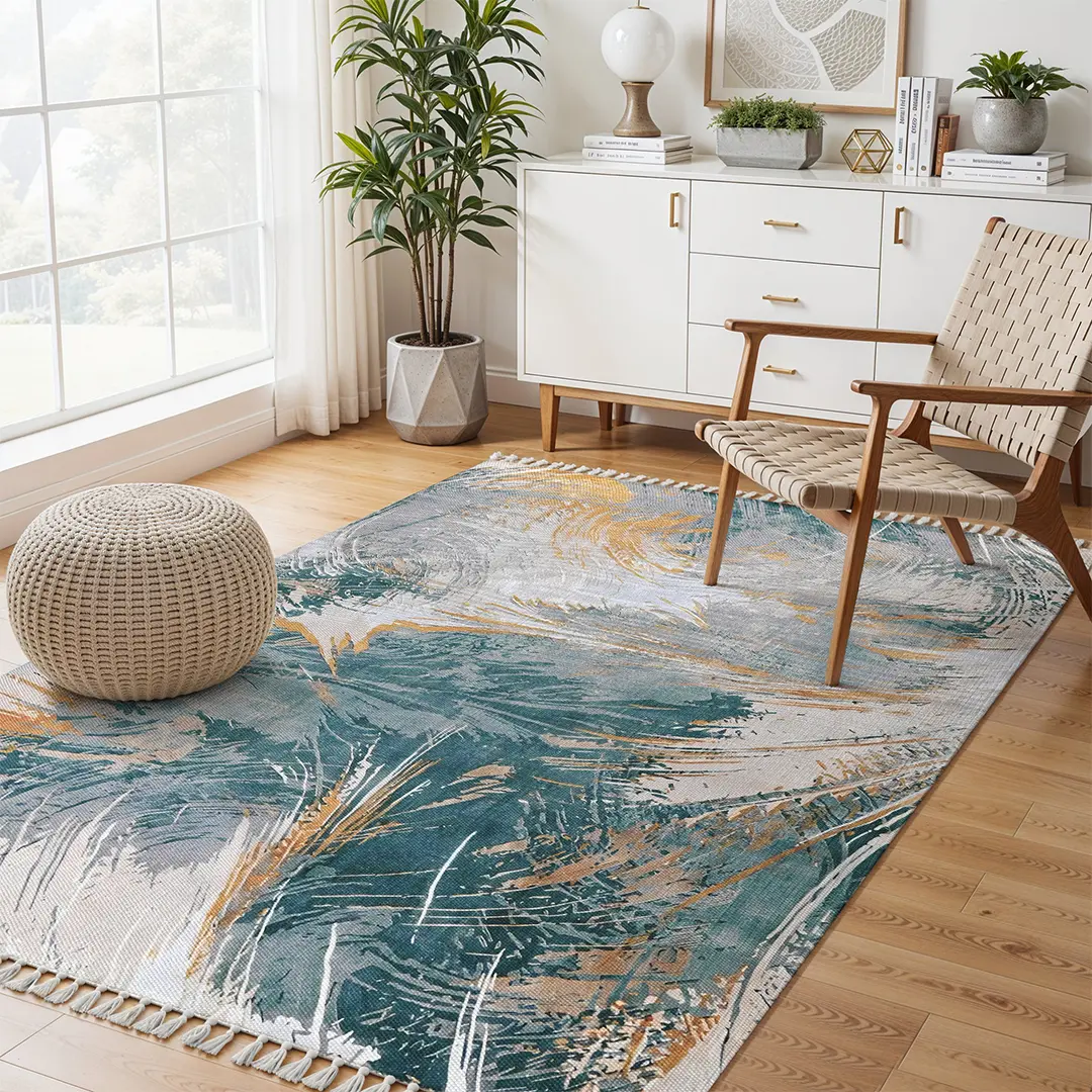 Digital Printed Abstract Rug with Flowing Water-Inspired Patterns - Image 5