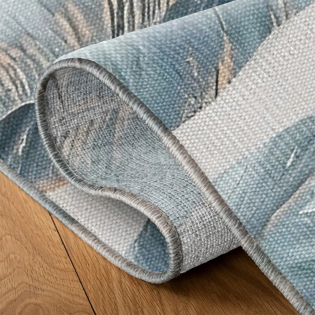 Digital Printed Rug with Muted Teal and Pale Gold Leaf Design - Image 5