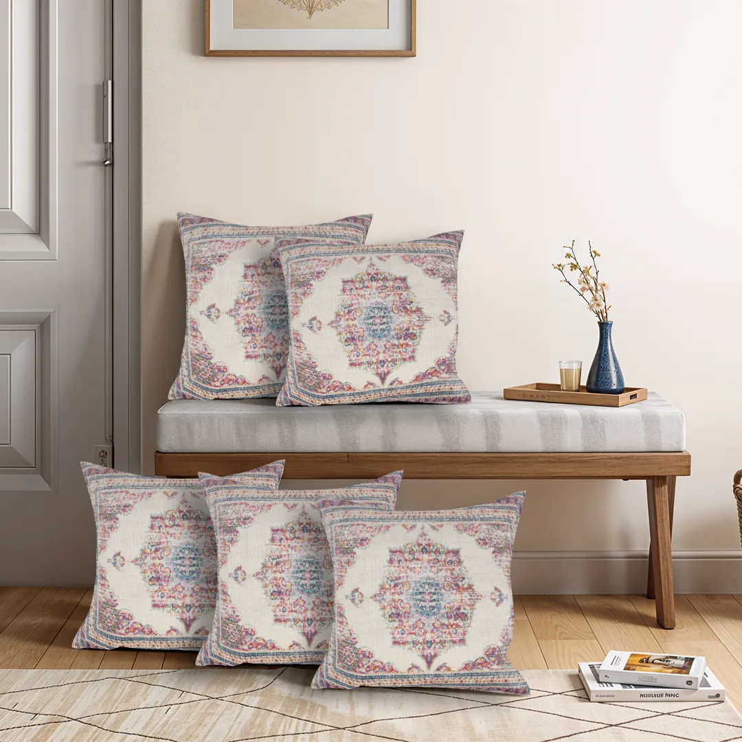 Elegant Floral-Geometric Pattern Cushion Cover - Image 3