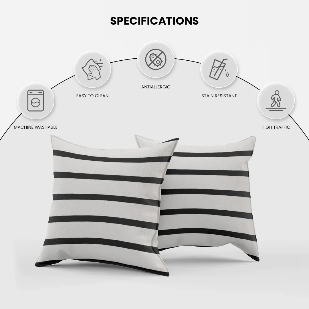 Glyph Cotton Ivory & Black Stripes Pillow Cover - Image 7