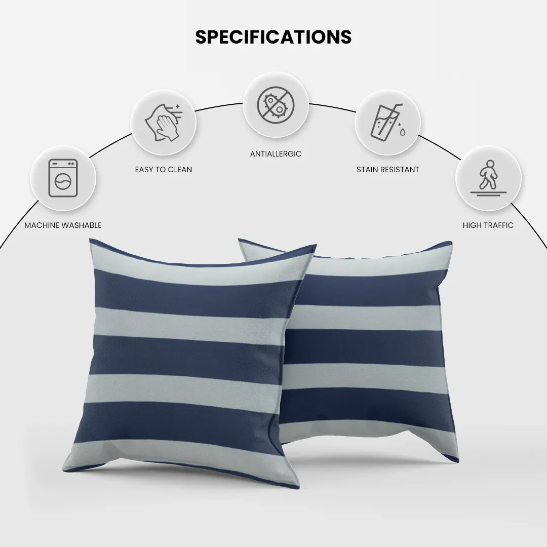 Glyph Cotton Ivory and Navy Stripes Pillow Cover - Image 4