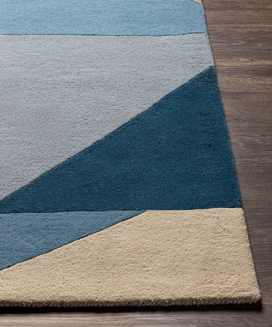 Hand Tufted Abstract Queens Blue Wool Rug - Image 7