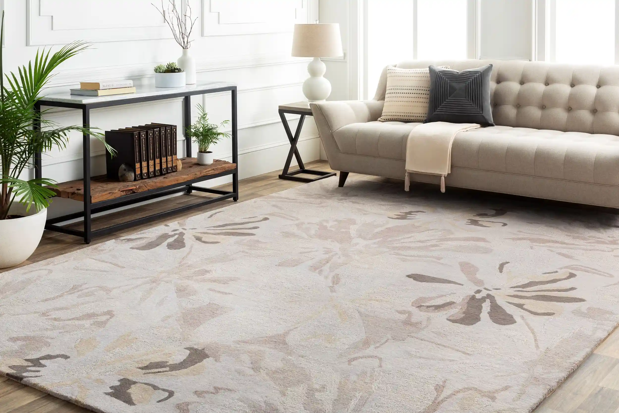 Hand-Tufted Athena Gray and Brown Floral Wool Rug - Image 7