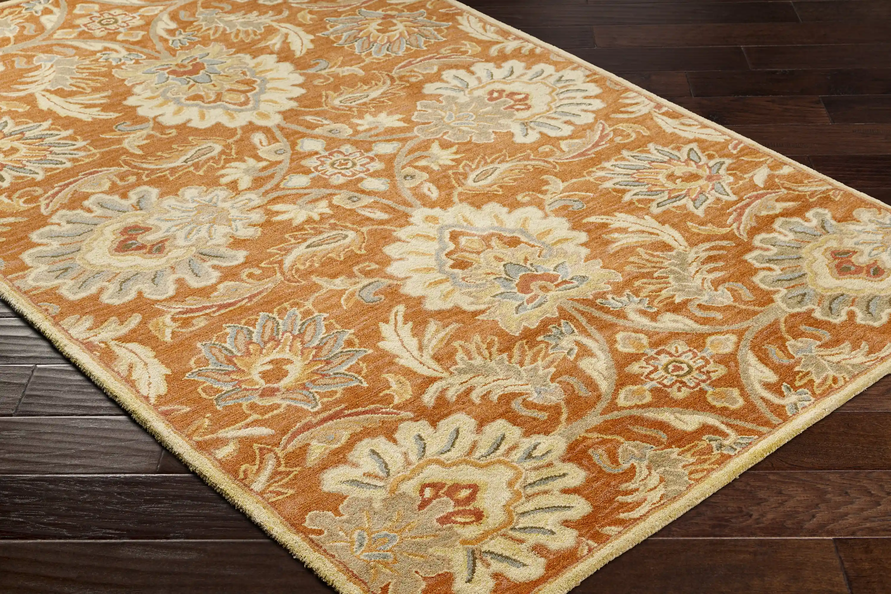 Hand Tufted Caesar Dark Brown and Orange Wool Rug - Image 4