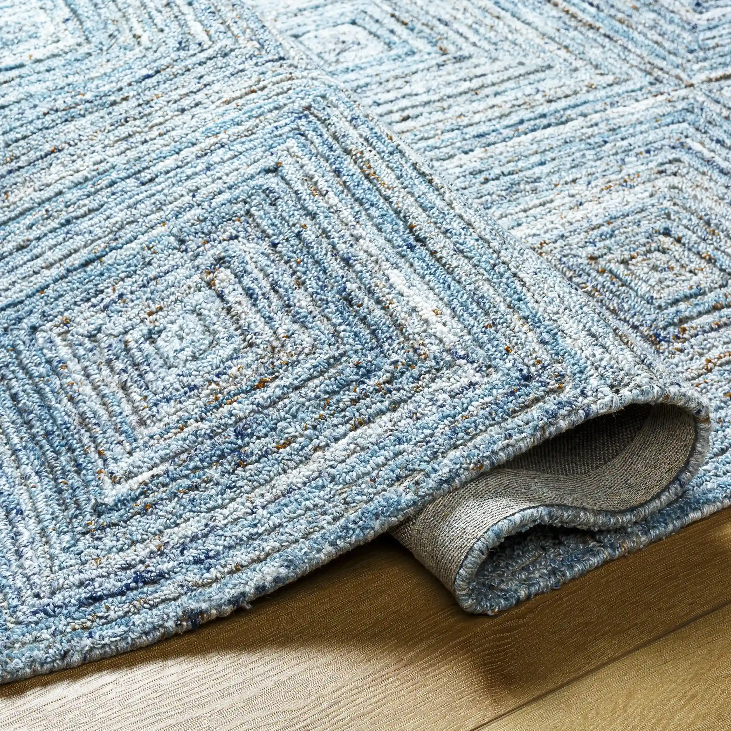 Hand Tufted Calgary Blue Diamond Wool Rug - Image 5
