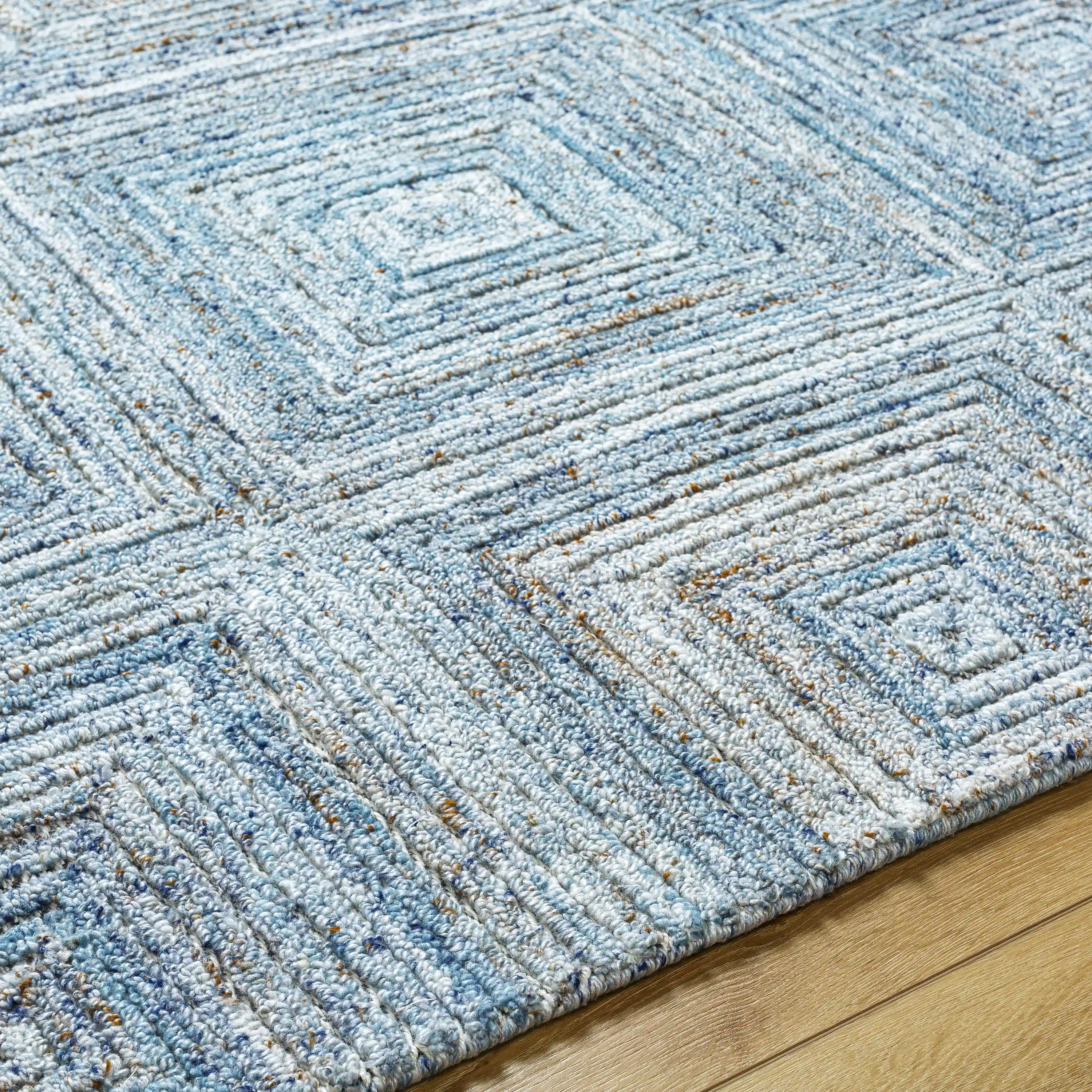 Hand Tufted Calgary Blue Diamond Wool Rug - Image 6