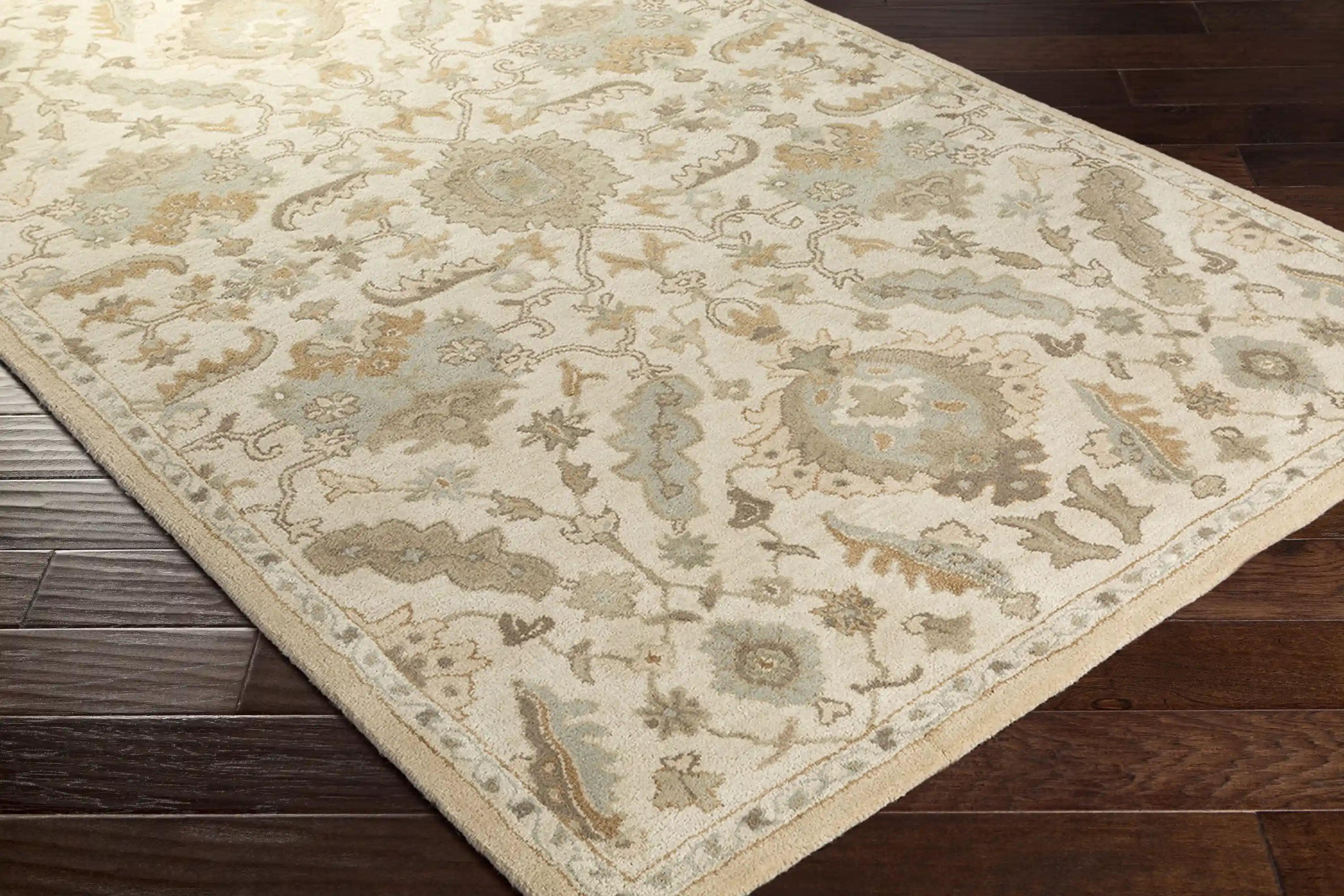 Hand Tufted Cesar Cream and Light Brown Wool Rug - Image 3
