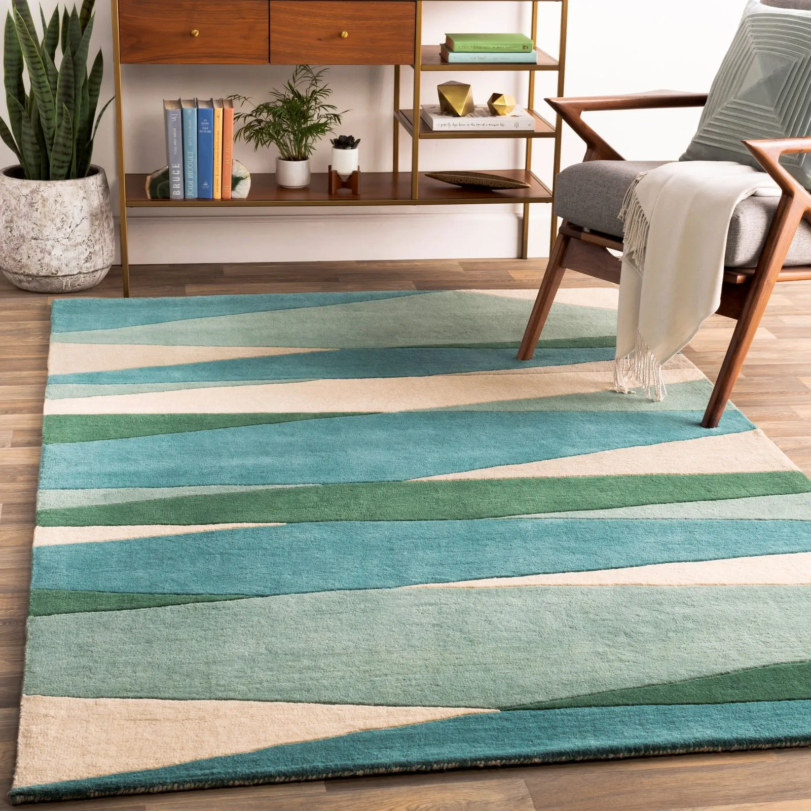 Hand Tufted Sage and Green Wool Rug - Image 7