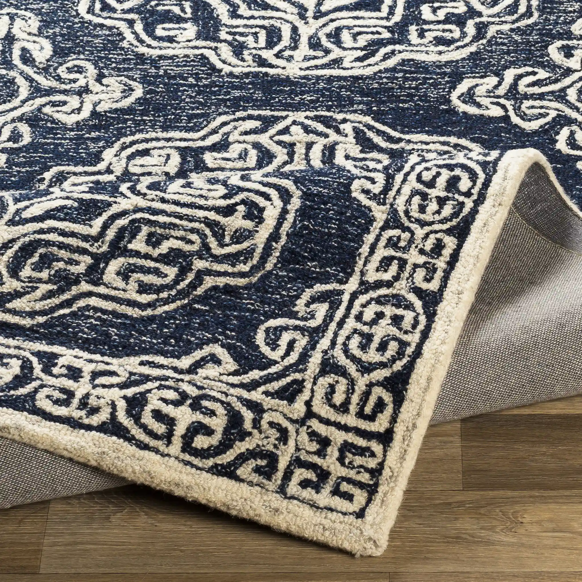Hand-Tufted Granada Blue and Beige Wool Rug - Image 6