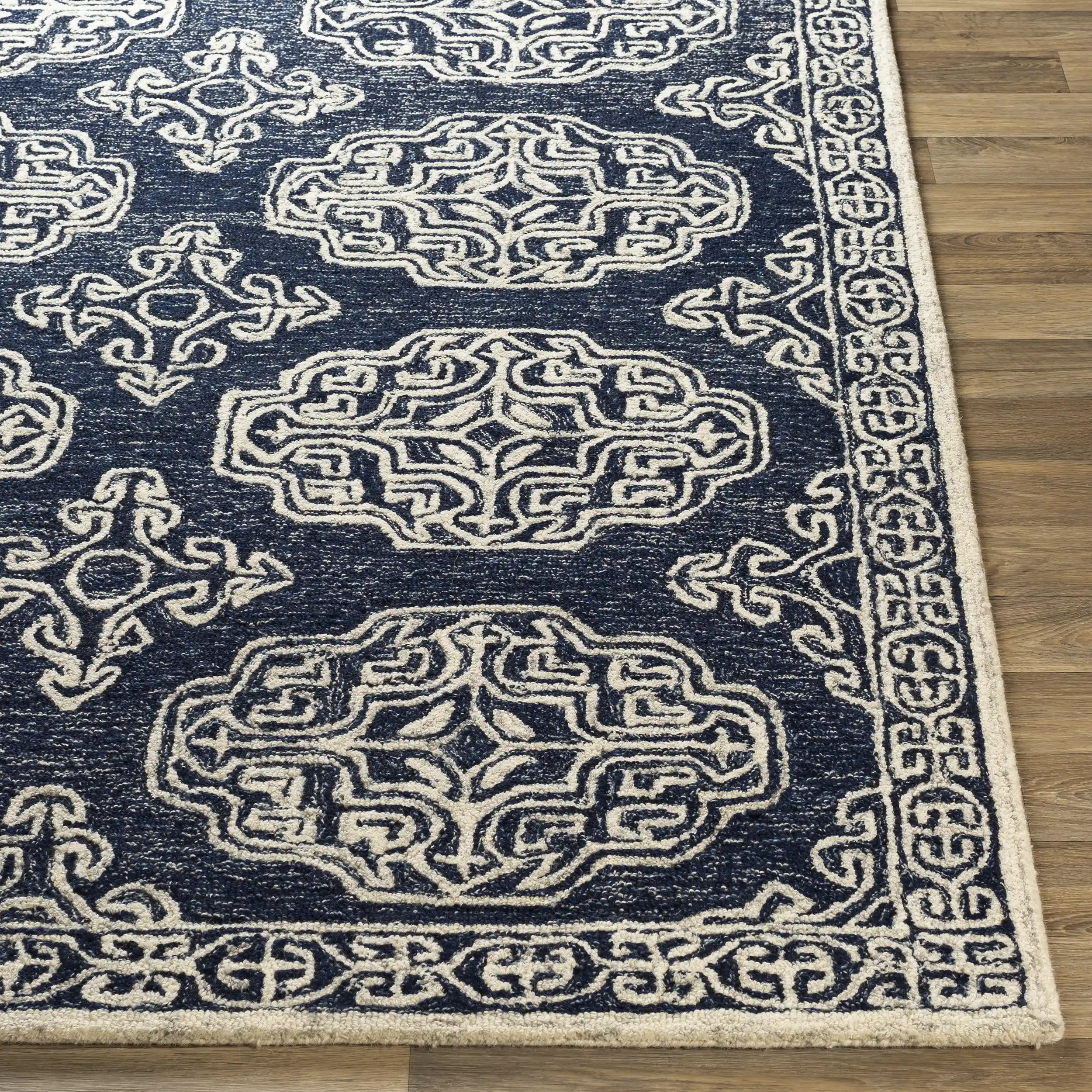 Hand-Tufted Granada Blue and Beige Wool Rug - Image 7