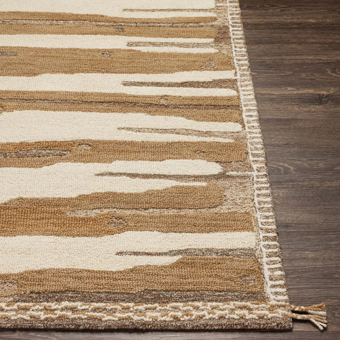 Hand Woven Cherokee Beige and Brown Wool Rug - Image 3