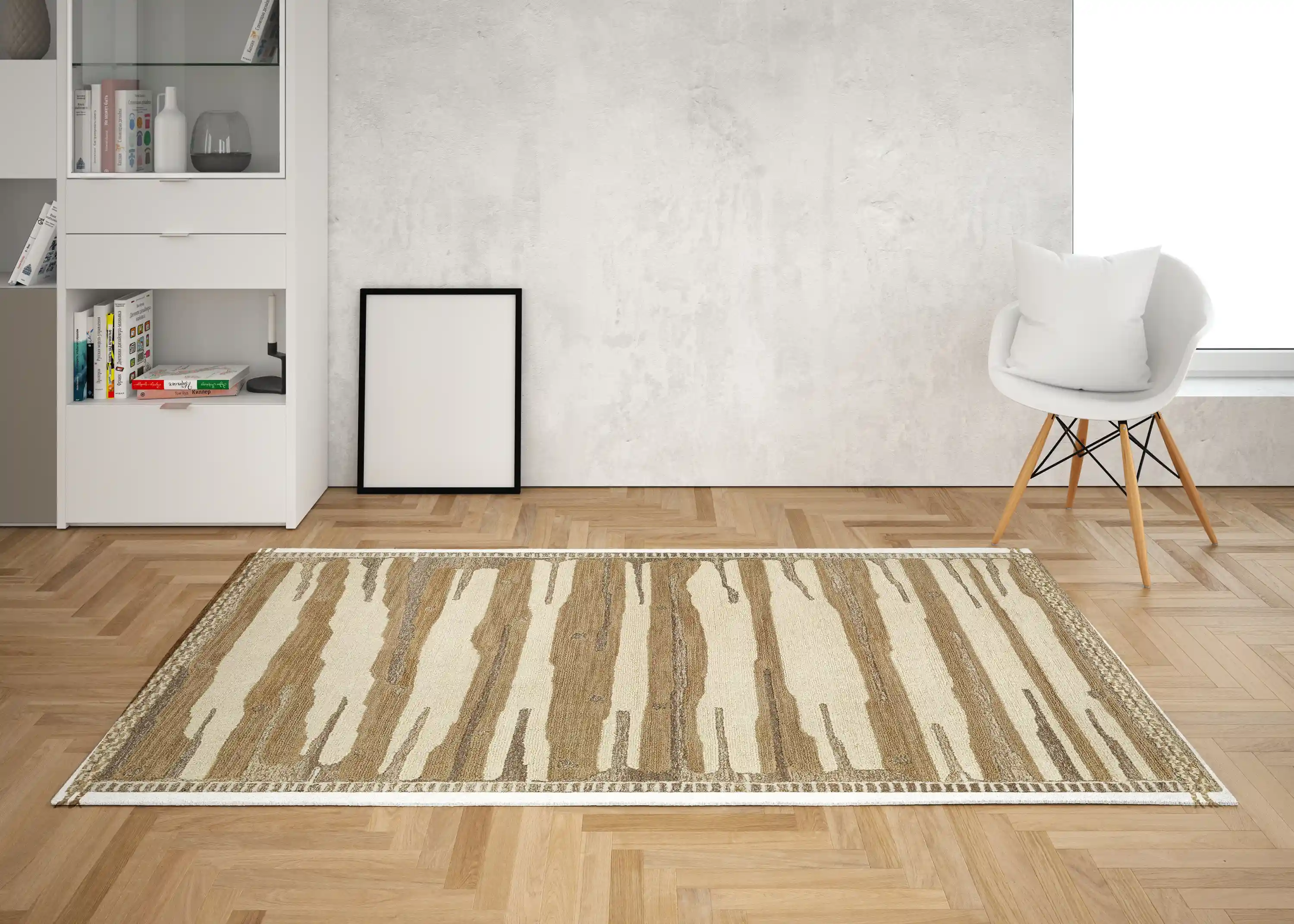 Hand Woven Cherokee Beige and Brown Wool Rug - Image 4