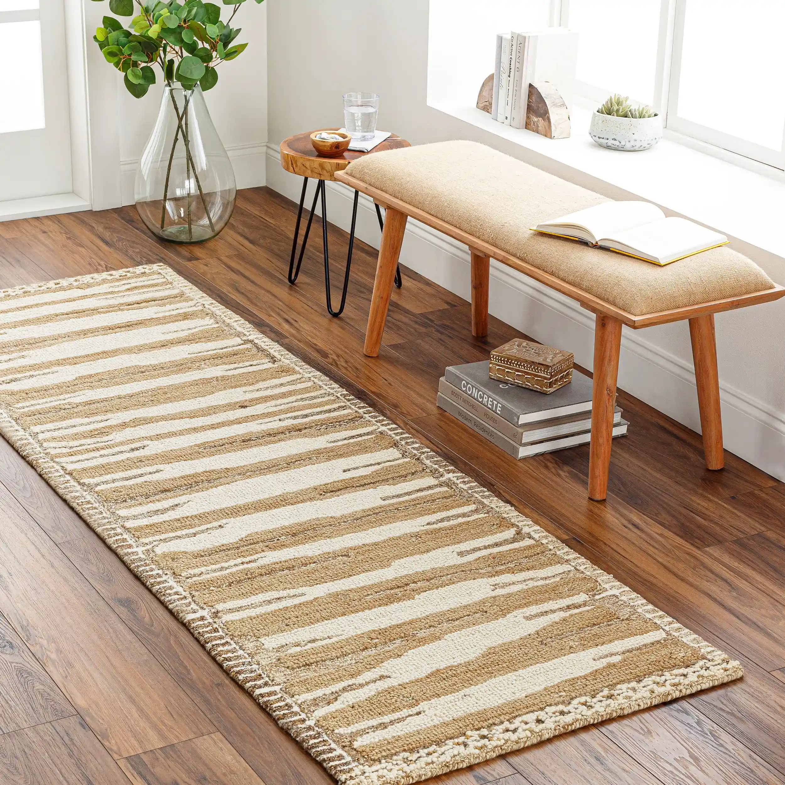 Hand Woven Cherokee Beige and Brown Wool Rug - Image 6