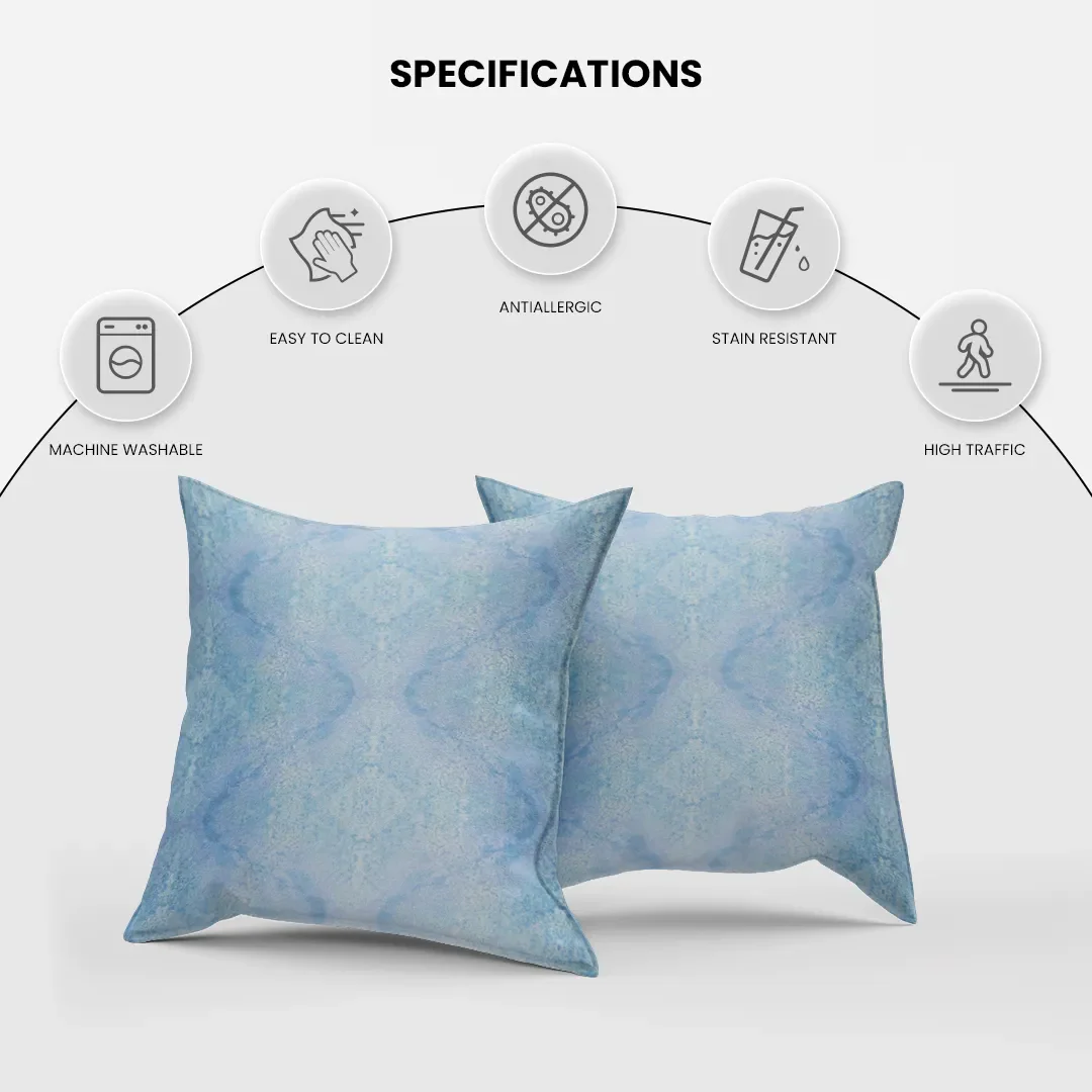Kalos Poly Satin Blue and White Digital Printed Pillow Cover - Image 4