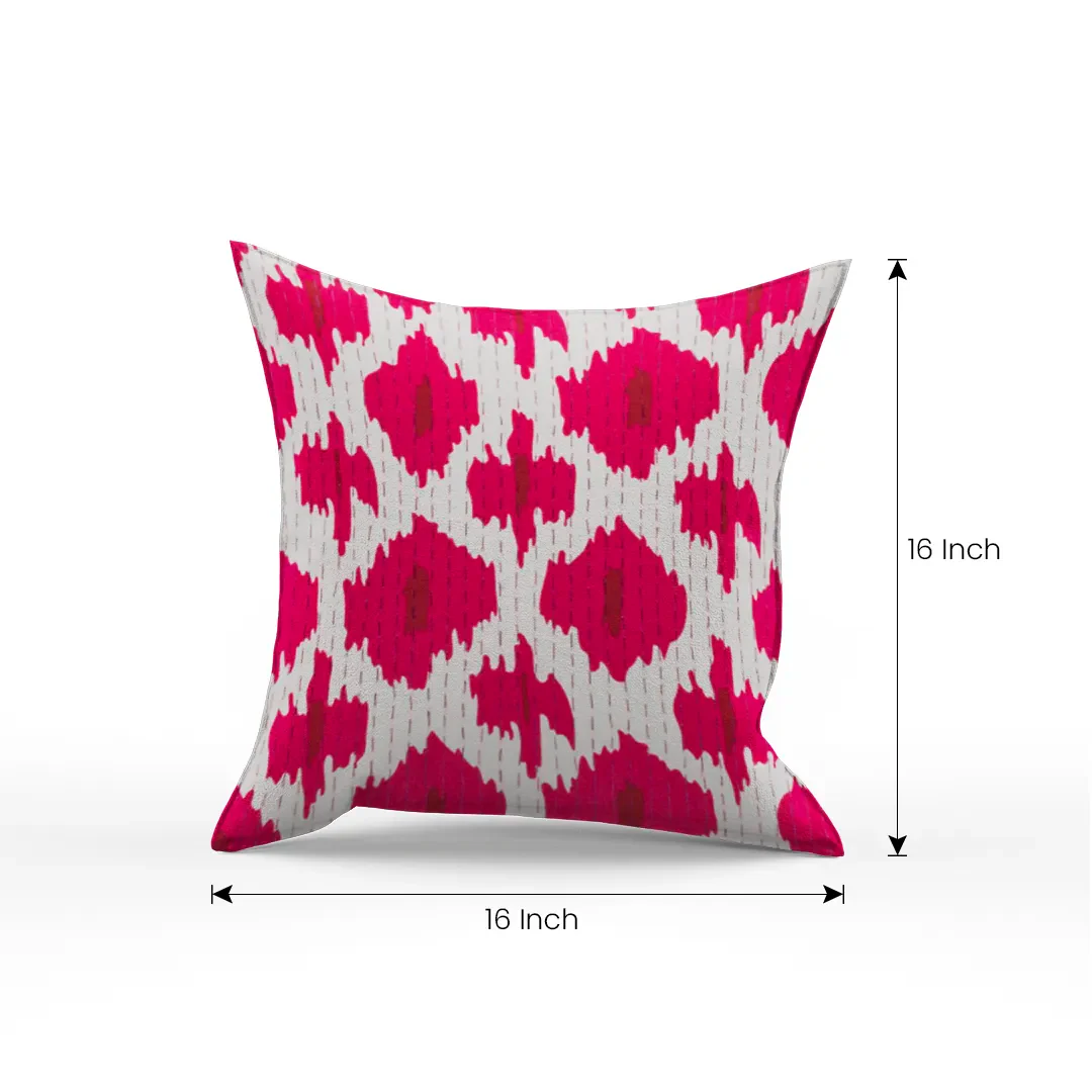 Kantha Cotton Red and Cream Screen Printed Pillow Cover - Image 4