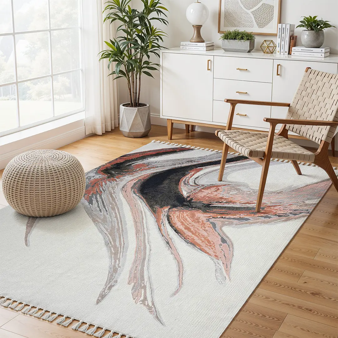 Modern Abstract Rug with Fluid Shapes and Muted Tones - Image 5