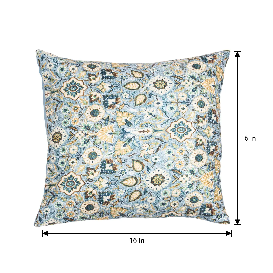 Rich Floral and Leaf Motifs in Sky Blue Cushion Cover - Image 4