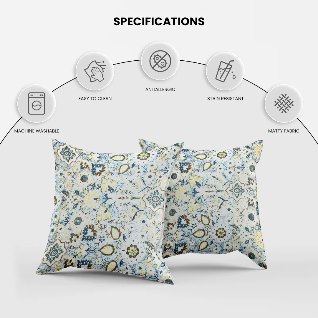 Rich Floral and Leaf Motifs in Sky Blue Cushion Cover - Image 5
