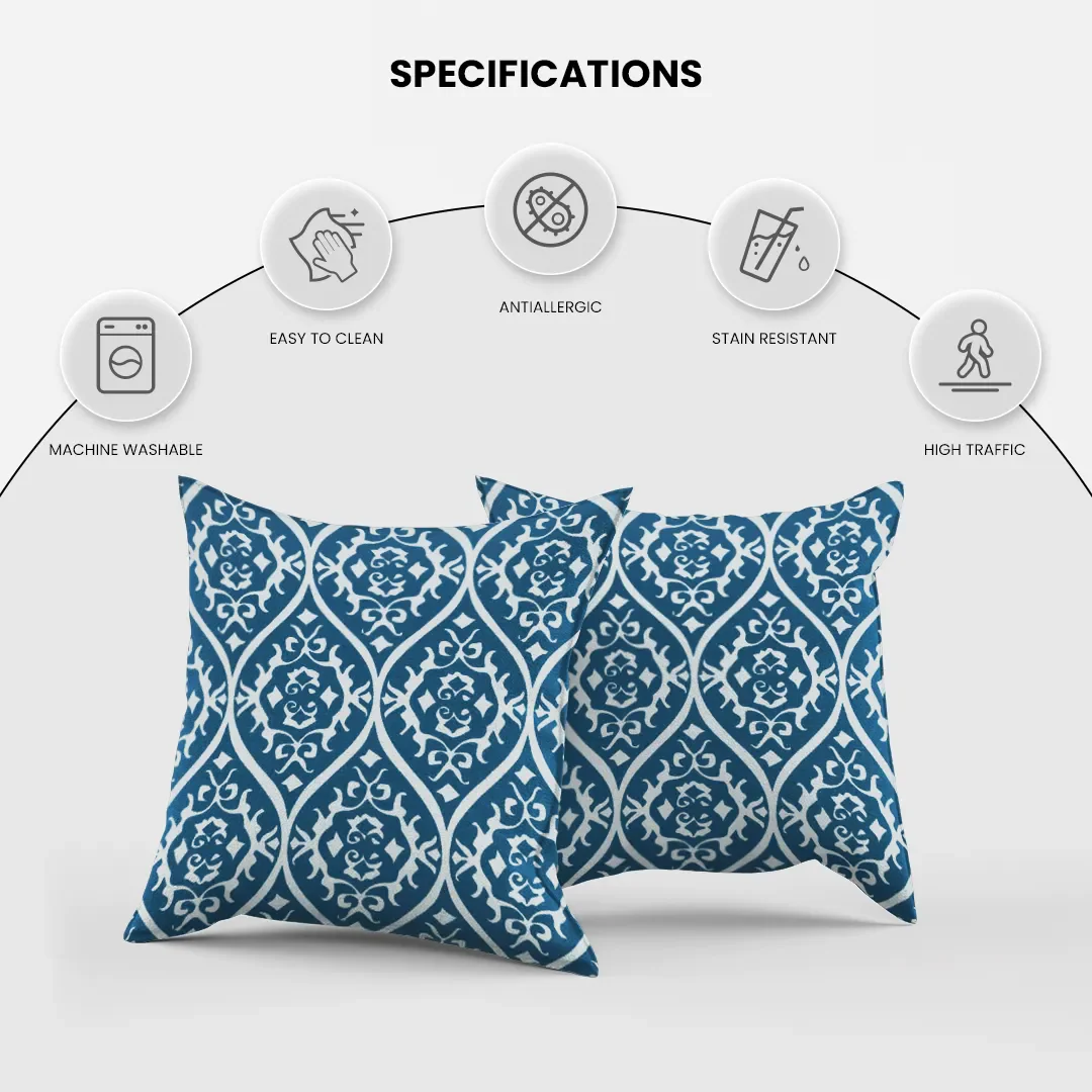 Somerset Cotton Blue and Grey Printed Pillow Cover - Image 3