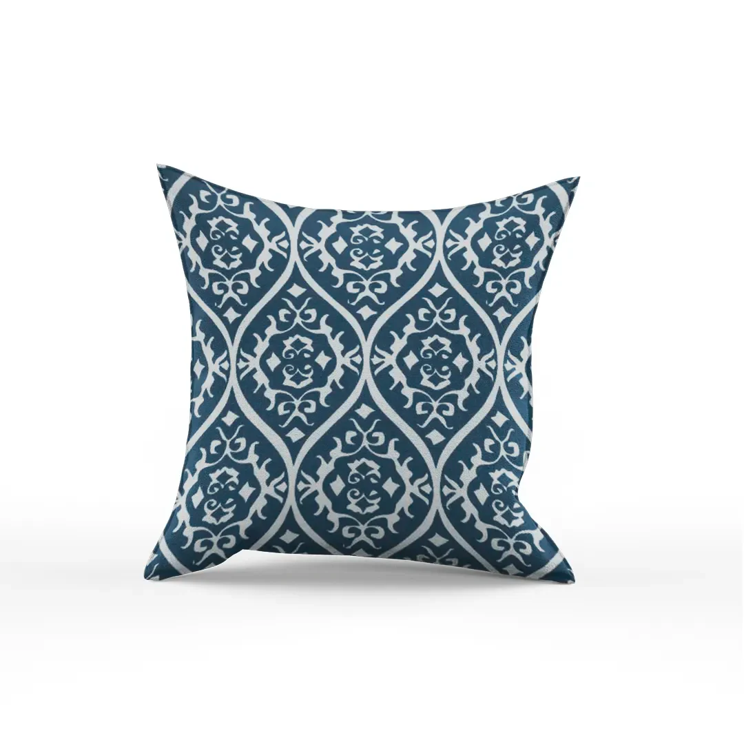 Somerset Cotton Blue and Grey Printed Pillow Cover - Image 4
