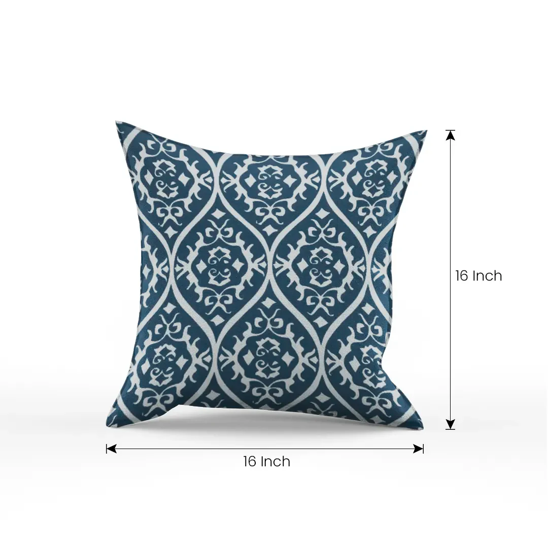 Somerset Cotton Blue and Grey Printed Pillow Cover - Image 5