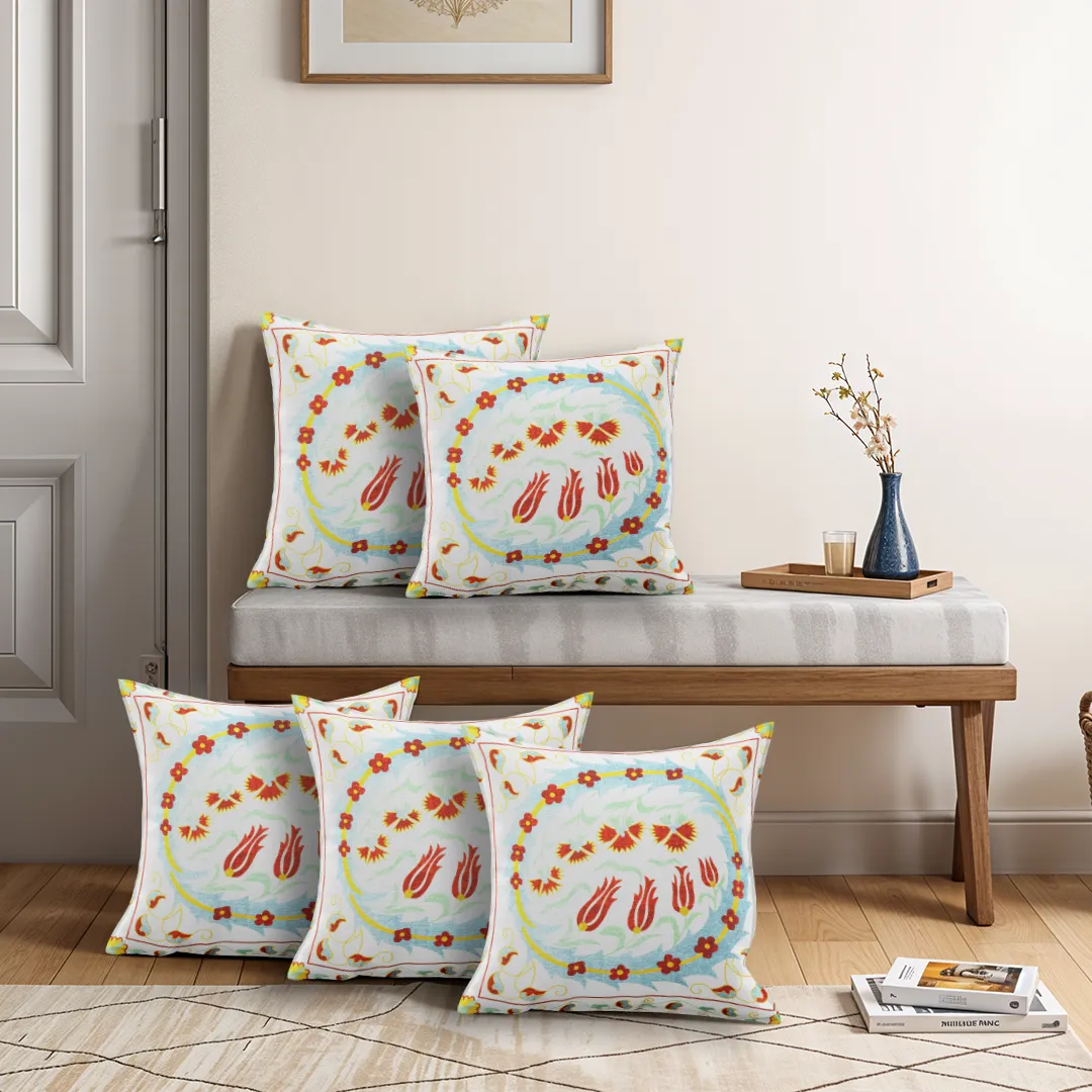 Stylized Floral and Geometric Embroidered Cushion Cover - Image 3