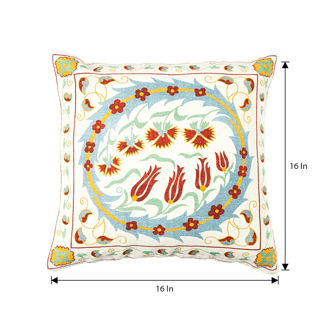 Stylized Floral and Geometric Embroidered Cushion Cover - Image 4