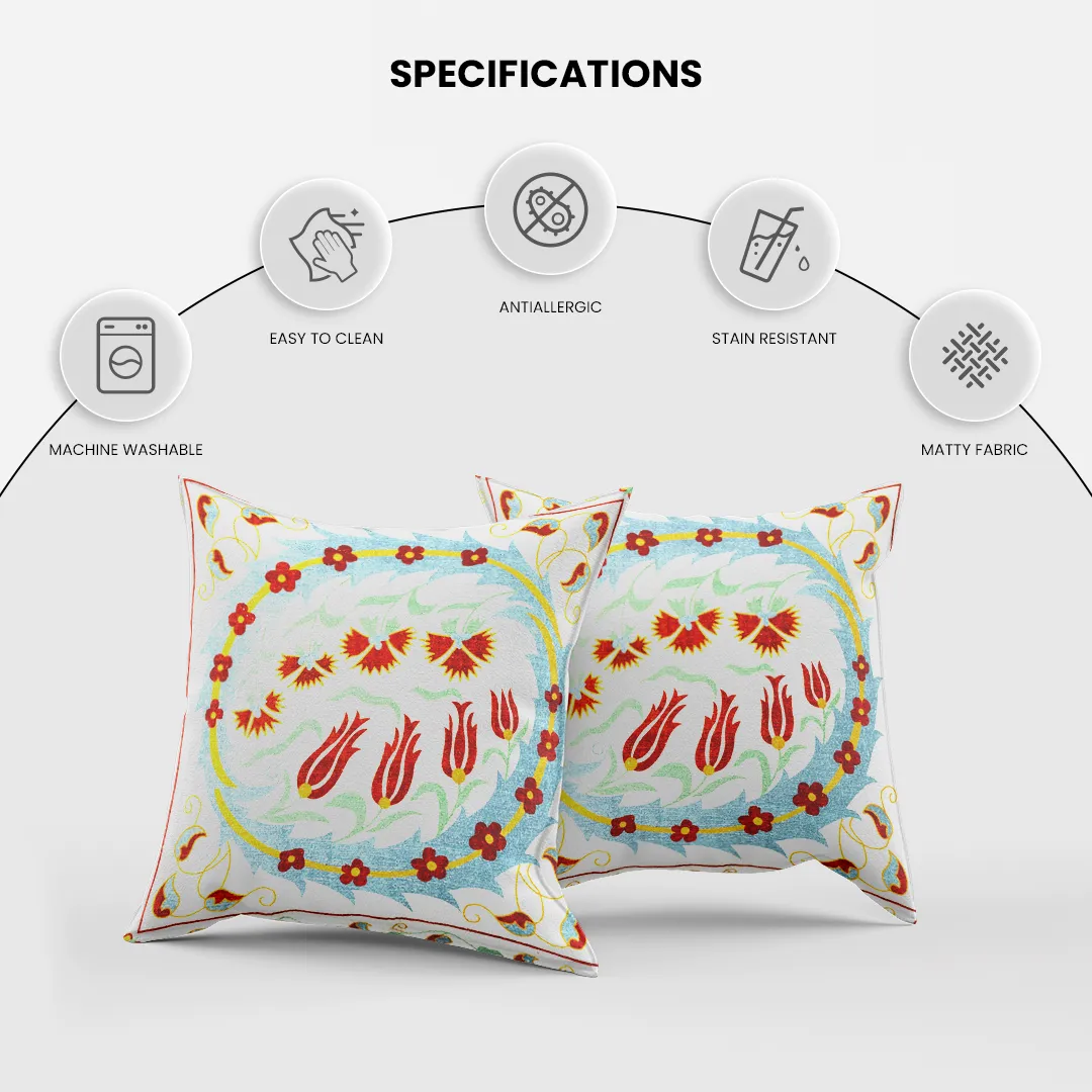 Stylized Floral and Geometric Embroidered Cushion Cover - Image 5