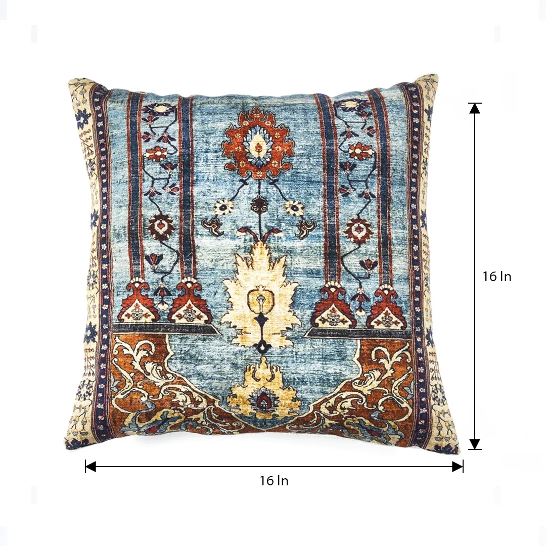 Teal-Blue Antique Rug Design Cushion Cover - Image 4