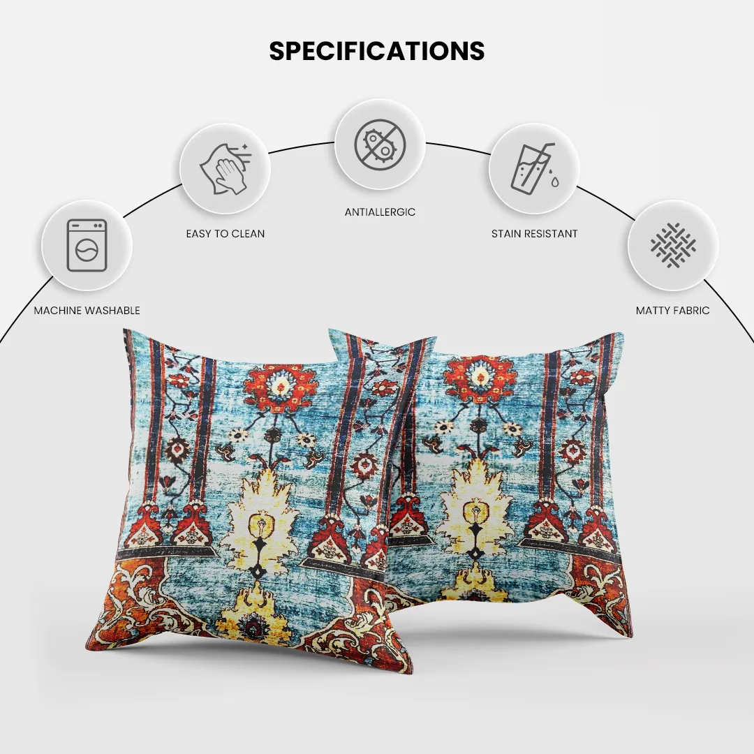 Teal-Blue Antique Rug Design Cushion Cover - Image 5