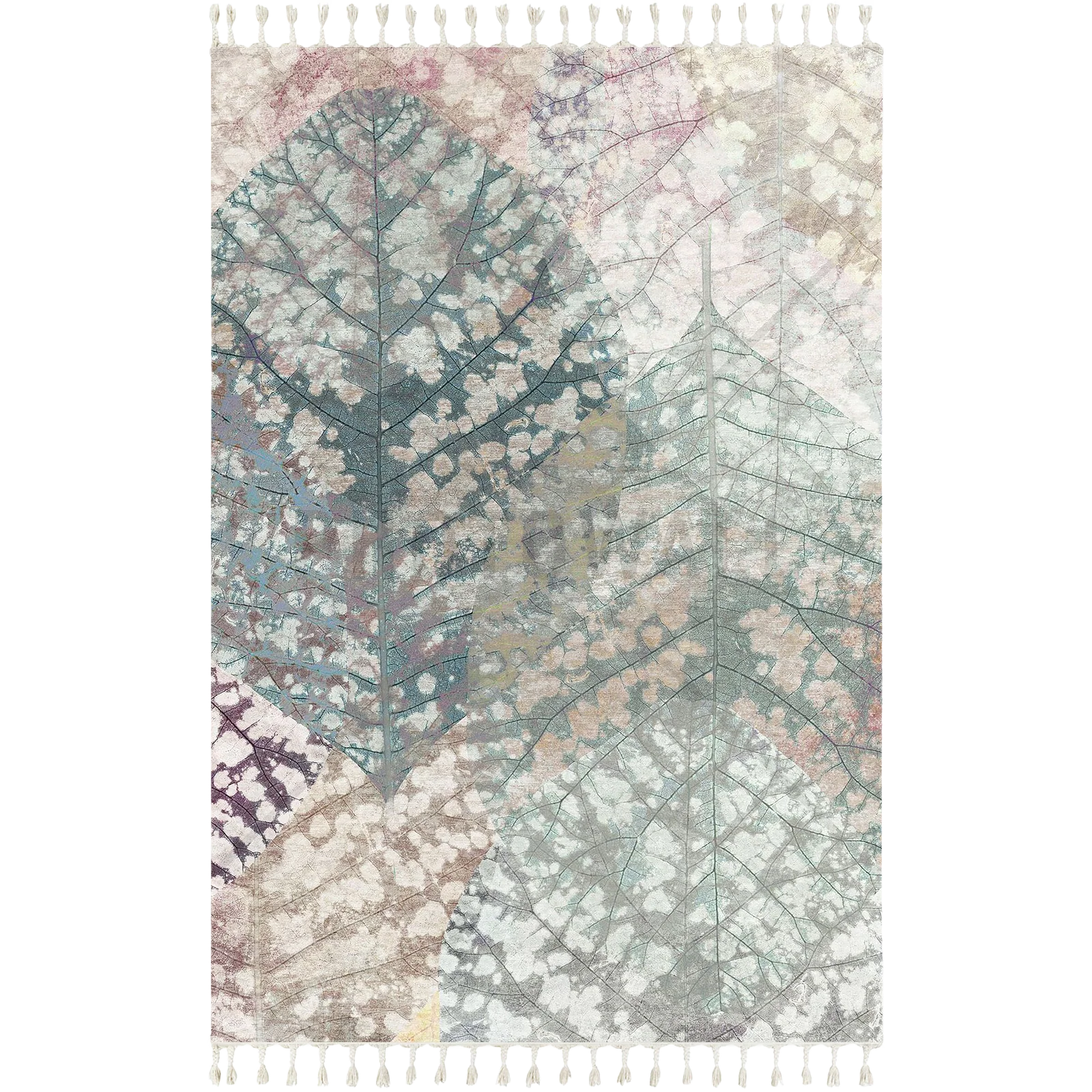 Textured Digital Print Rug Featuring Overlapping Leaf Designs - Image 3