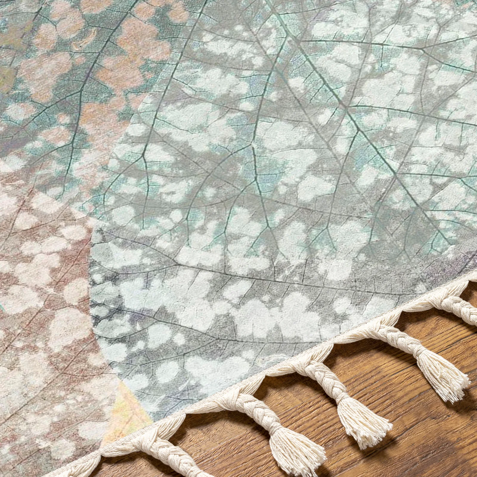 Textured Digital Print Rug Featuring Overlapping Leaf Designs - Image 4