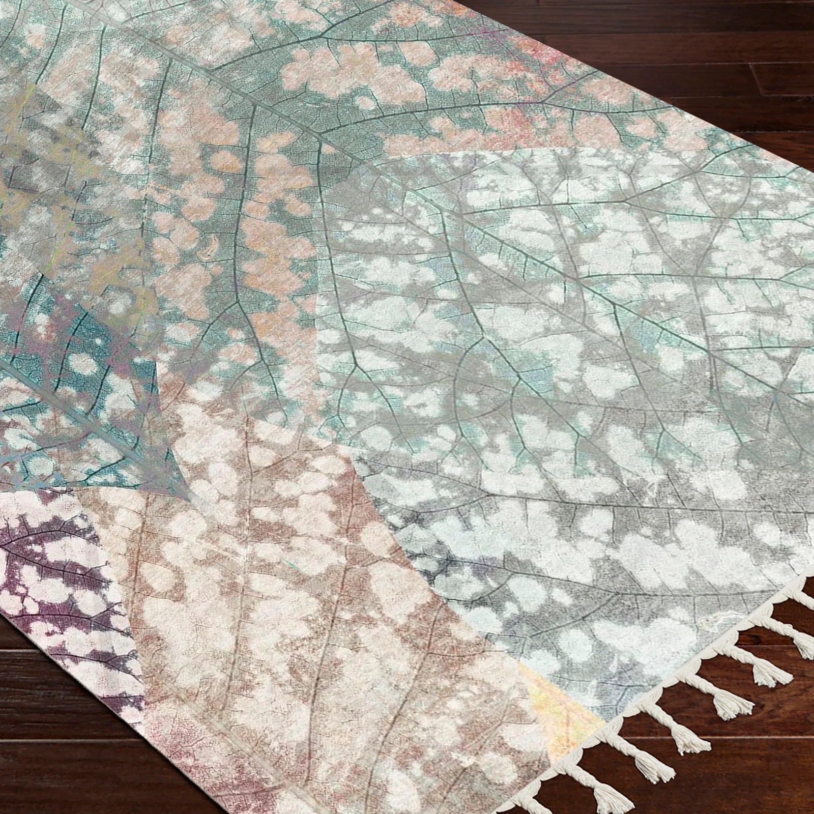 Textured Digital Print Rug Featuring Overlapping Leaf Designs - Image 5