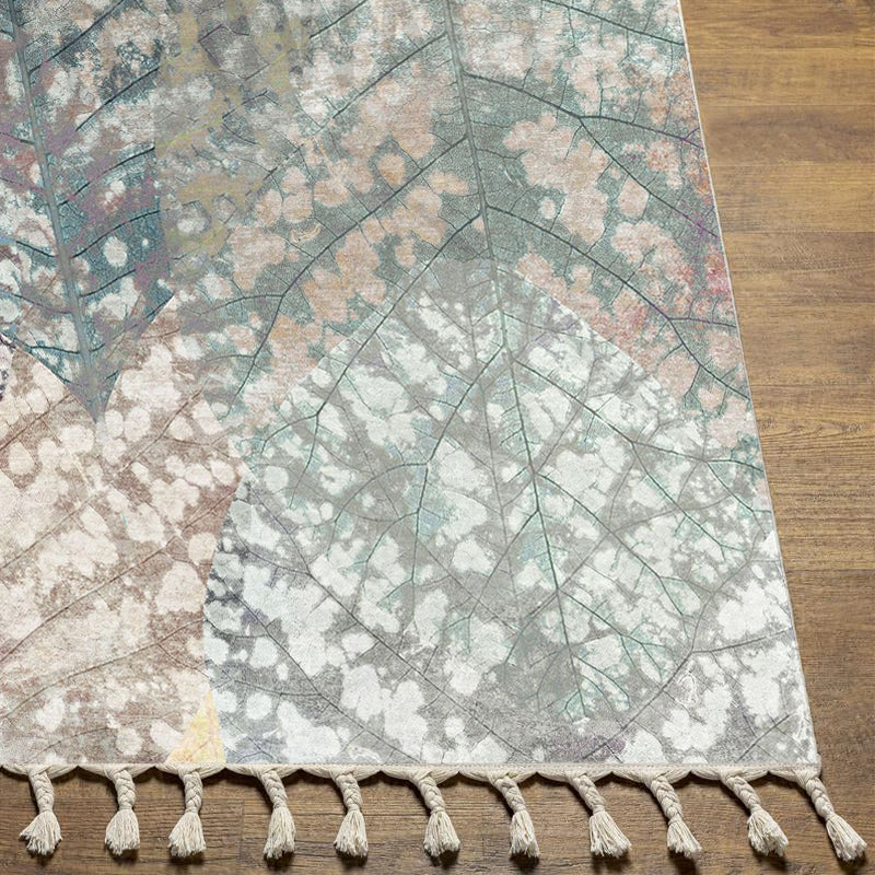 Textured Digital Print Rug Featuring Overlapping Leaf Designs - Image 6